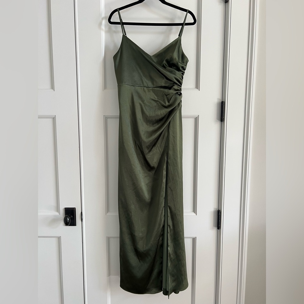Birdy Grey Shiny Satin Catherine Dress in Olive